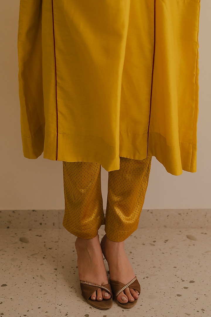 Mustard Handloom Chanderi Silk Kurta Set by Kajal Agrawal at Pernia's Pop Up Shop