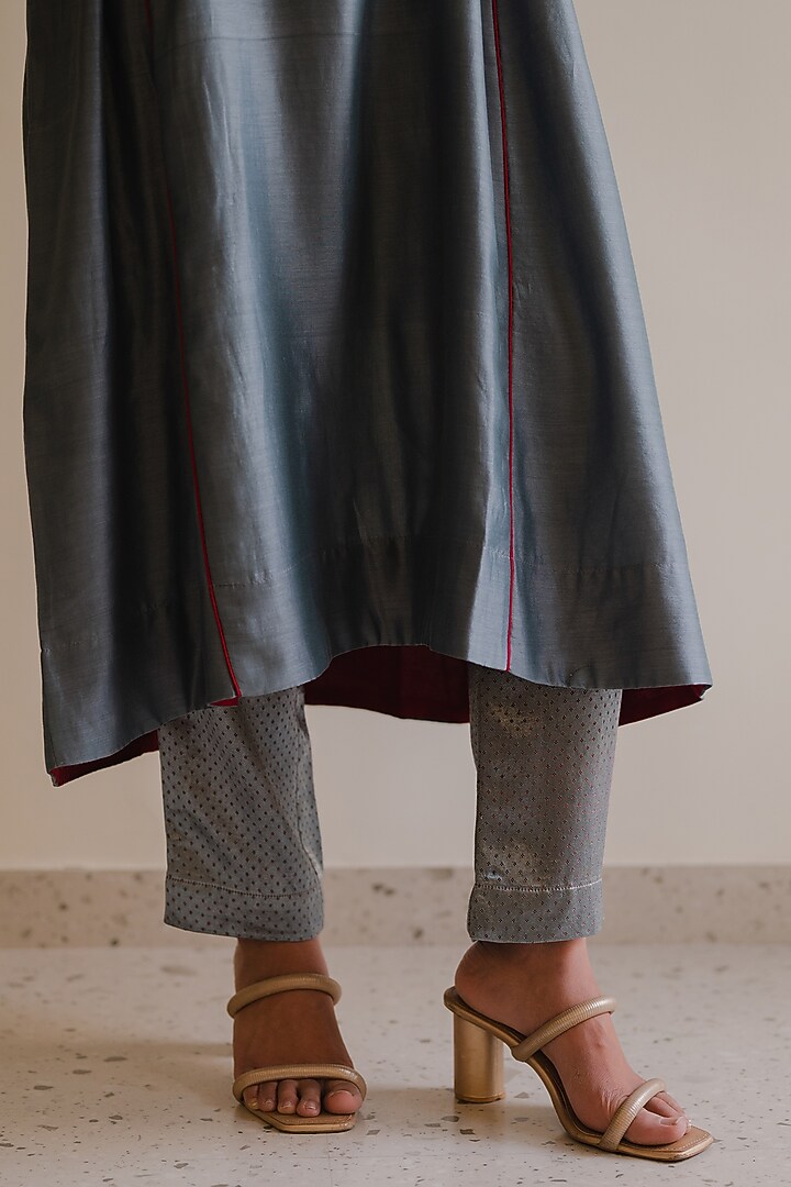 Grey Handloom Chanderi Silk Kurta Set by Kajal Agrawal at Pernia's Pop Up Shop