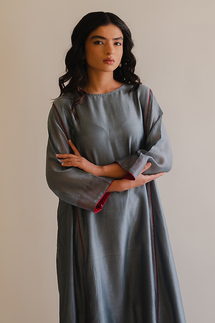 Grey Handloom Chanderi Silk Kurta Set by Kajal Agrawal at Pernia's Pop Up Shop