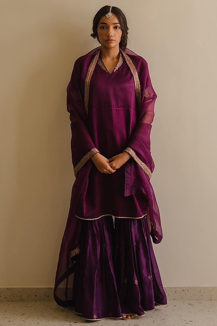 Purple Chanderi Silk Sharara Set by Kajal Agrawal