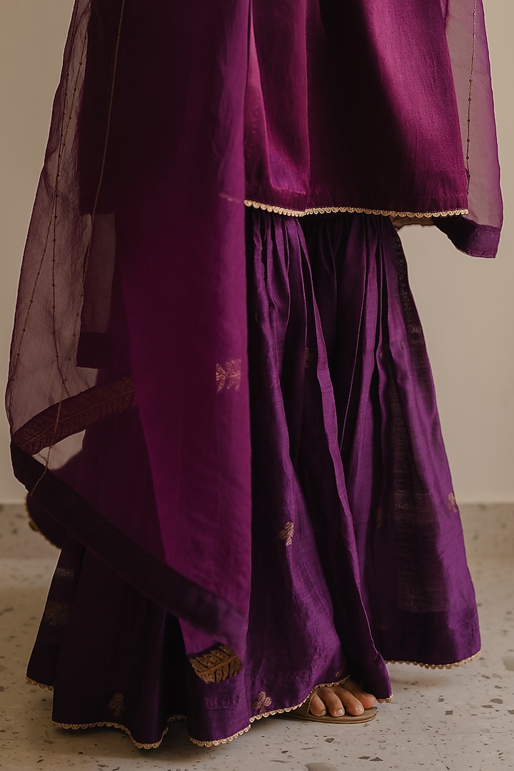 Purple Chanderi Silk Wedding Sharara Set by Kajal Agrawal at Pernia's Pop Up Shop