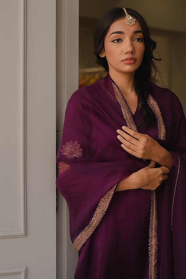Purple Chanderi Silk Wedding Sharara Set by Kajal Agrawal at Pernia's Pop Up Shop