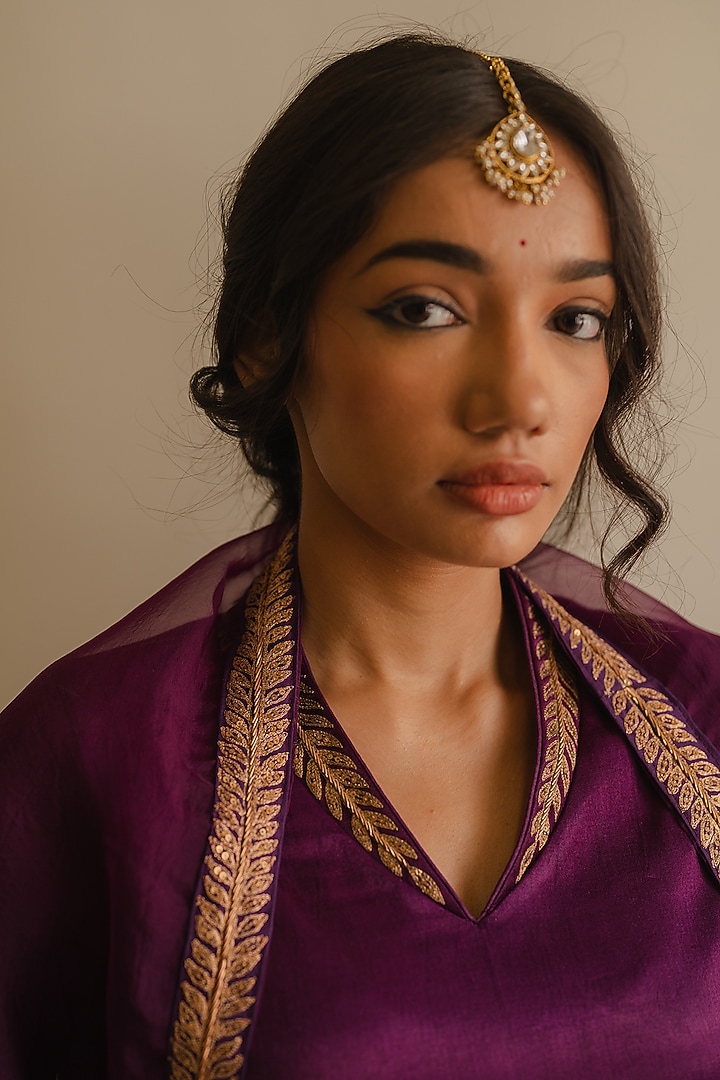 Purple Chanderi Silk Wedding Sharara Set by Kajal Agrawal at Pernia's Pop Up Shop