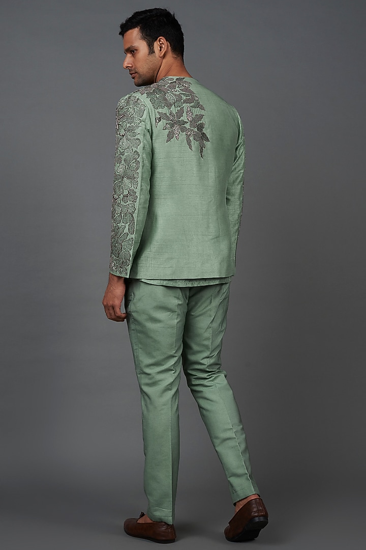 Mint Green Silk Pant Set by KSHITIJ CHOUDHARY MEN at Pernia's Pop Up Shop