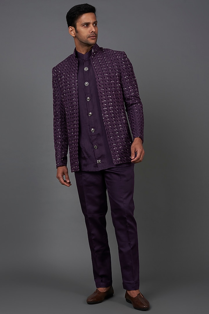 Violet Silk Indo-Western Set by KSHITIJ CHOUDHARY MEN at Pernia's Pop Up Shop