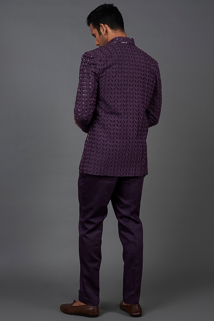 Violet Silk Indo-Western Set by KSHITIJ CHOUDHARY MEN at Pernia's Pop Up Shop