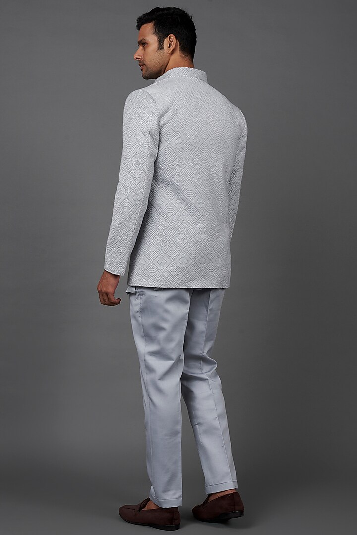 Ice Blue Silk Indo-Western Set by KSHITIJ CHOUDHARY MEN at Pernia's Pop Up Shop