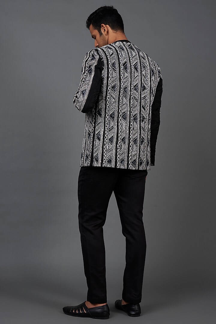 Black & White Organza Embroidered Indo-Western Set by KSHITIJ CHOUDHARY MEN at Pernia's Pop Up Shop
