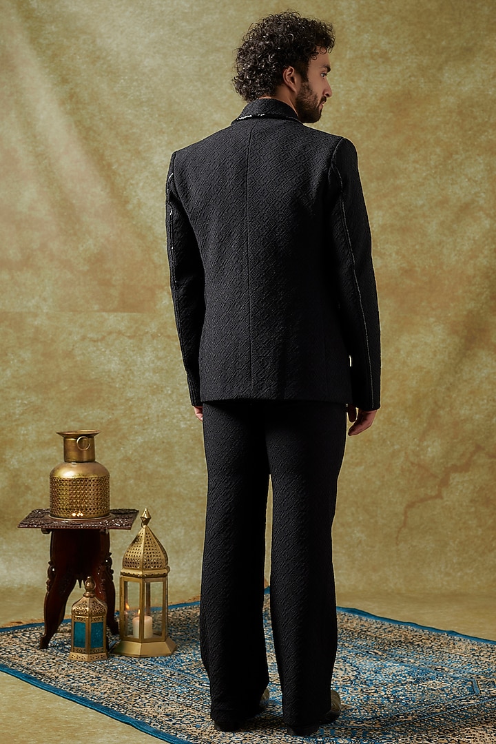 Black Jacquard Embroidered Blazer Set by KSHITIJ CHOUDHARY MEN at Pernia's Pop Up Shop