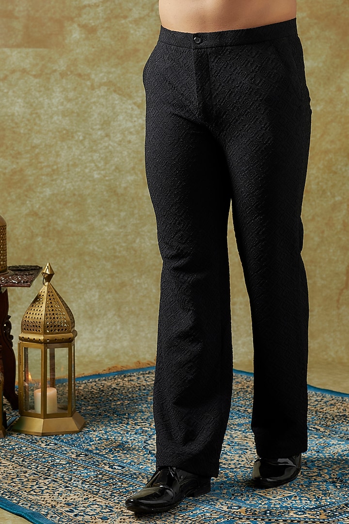 Black Jacquard Embroidered Blazer Set by KSHITIJ CHOUDHARY MEN at Pernia's Pop Up Shop