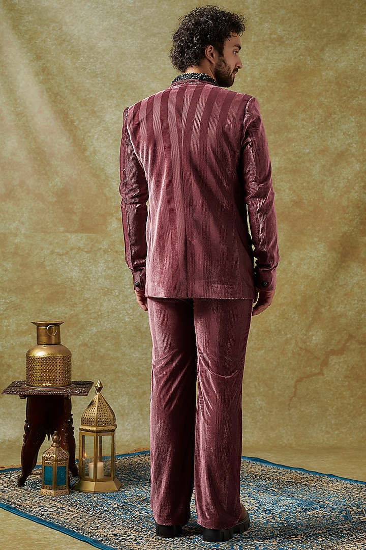 Pink Velvet Embroidered Blazer Set by KSHITIJ CHOUDHARY MEN at Pernia's Pop Up Shop