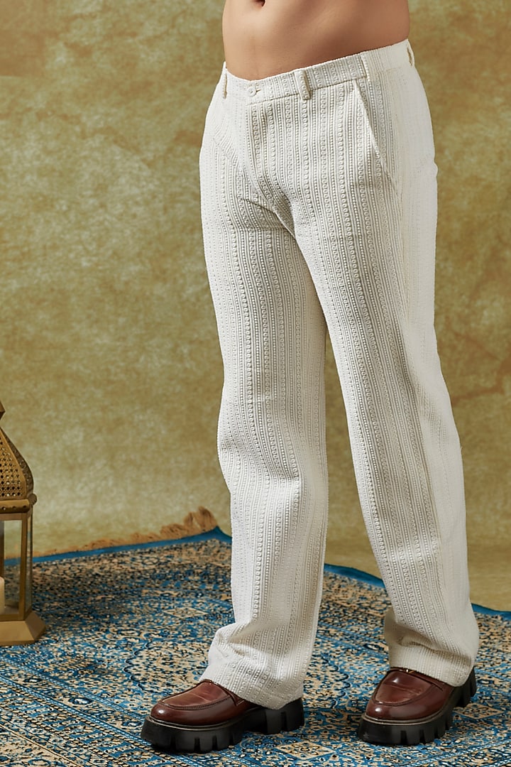 Ivory Silk Resham Work Double Breasted Blazer Set by KSHITIJ CHOUDHARY MEN at Pernia's Pop Up Shop