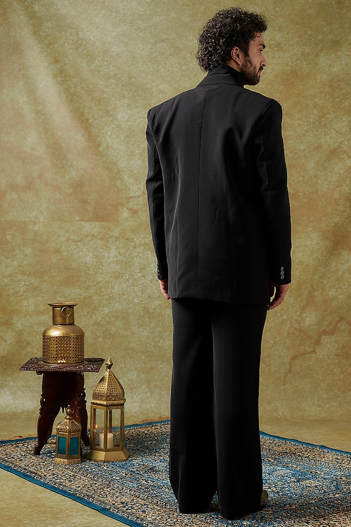Black Scuba Double Breasted Blazer Set by KSHITIJ CHOUDHARY MEN at Pernia's Pop Up Shop