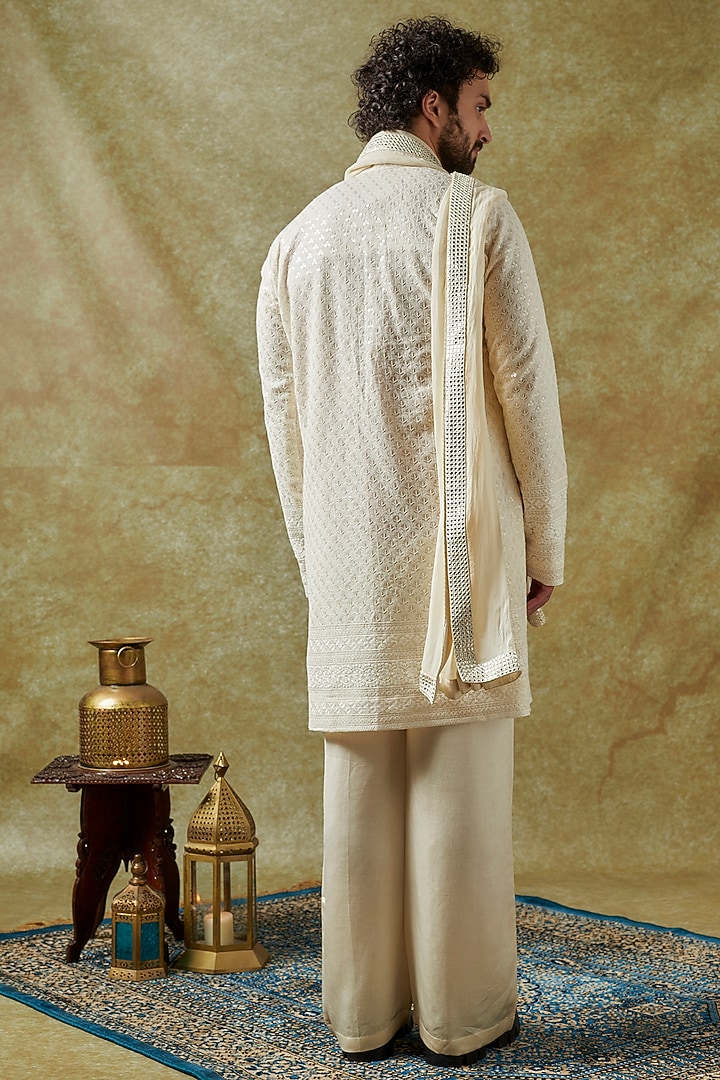 Ivory Cotton Resham Work Kurta Set by KSHITIJ CHOUDHARY MEN at Pernia's Pop Up Shop