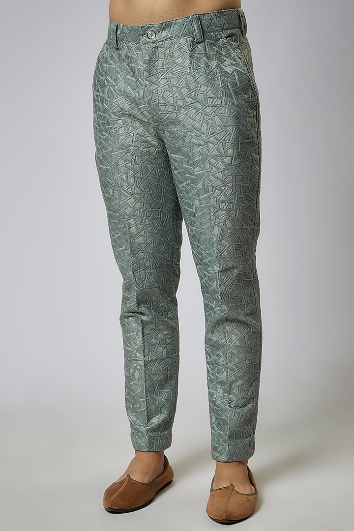 Sage Green Textured Silk Embroidered Wedding Sherwani Set by KSHITIJ CHOUDHARY MEN at Pernia's Pop Up Shop