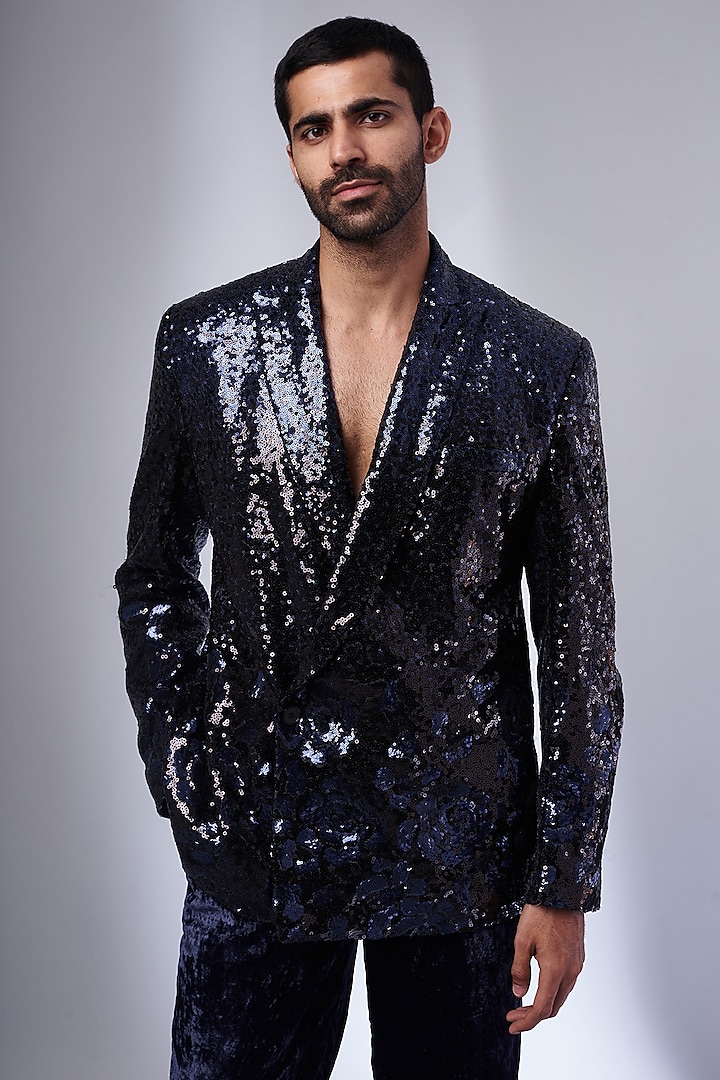 Violet Georgette & Sequins Blazer Set by KSHITIJ CHOUDHARY MEN at Pernia's Pop Up Shop
