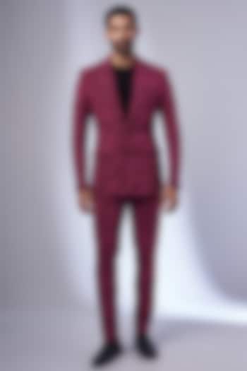 Pink & Black Jacquard Blazer Set by KSHITIJ CHOUDHARY MEN