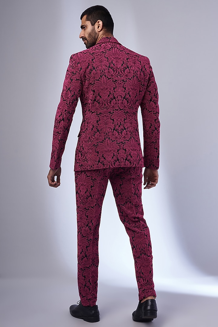Pink & Black Jacquard Blazer Set by KSHITIJ CHOUDHARY MEN at Pernia's Pop Up Shop
