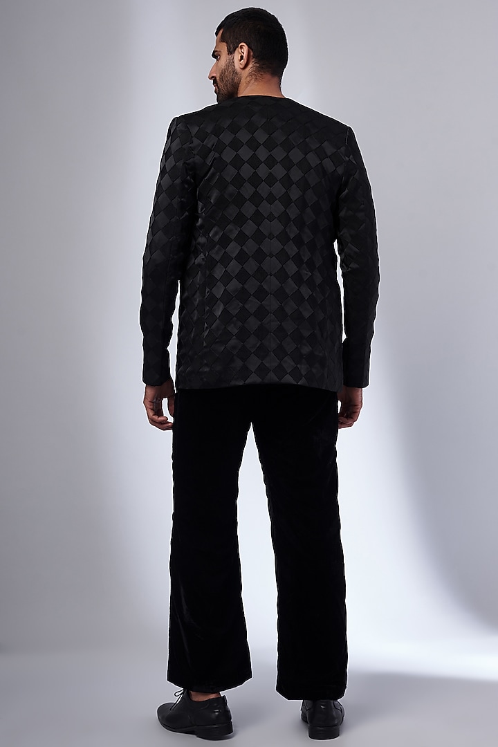 Black Self Textured Jacket Set by KSHITIJ CHOUDHARY MEN at Pernia's Pop Up Shop