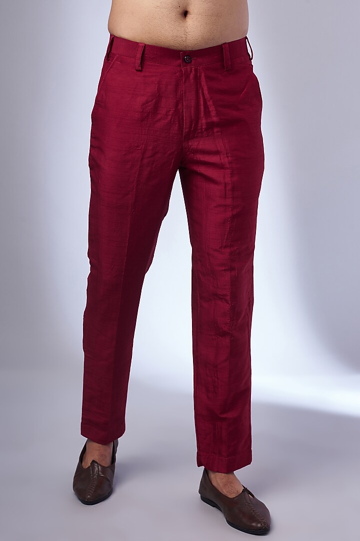 Cherry Red Organza Embroidered Wedding Indowestern Jacket Set by KSHITIJ CHOUDHARY MEN at Pernia's Pop Up Shop