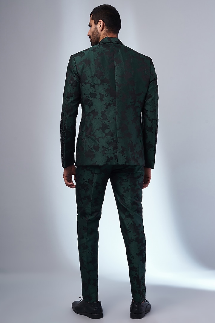 Green & Black Self Textured Blazer Set by KSHITIJ CHOUDHARY MEN at Pernia's Pop Up Shop