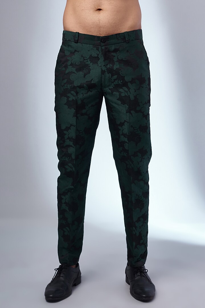 Green & Black Self Textured Blazer Set by KSHITIJ CHOUDHARY MEN at Pernia's Pop Up Shop