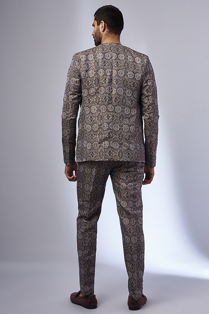 Fossil Grey & Beige Jacquard Jacket Set by KSHITIJ CHOUDHARY MEN at Pernia's Pop Up Shop