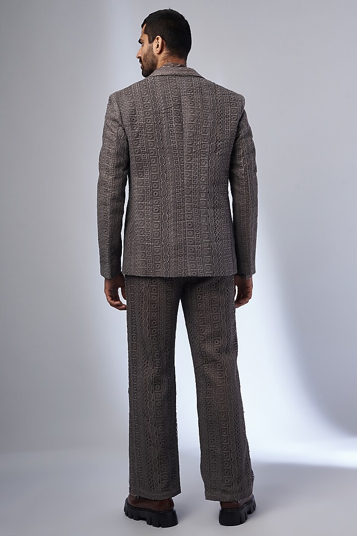 Fossil Grey Self Textured Blazer Set by KSHITIJ CHOUDHARY MEN at Pernia's Pop Up Shop