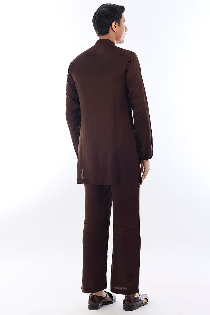 Brown Habutai Silk Kasab Embroidered Wedding Indowestern Set by KSHITIJ CHOUDHARY MEN at Pernia's Pop Up Shop