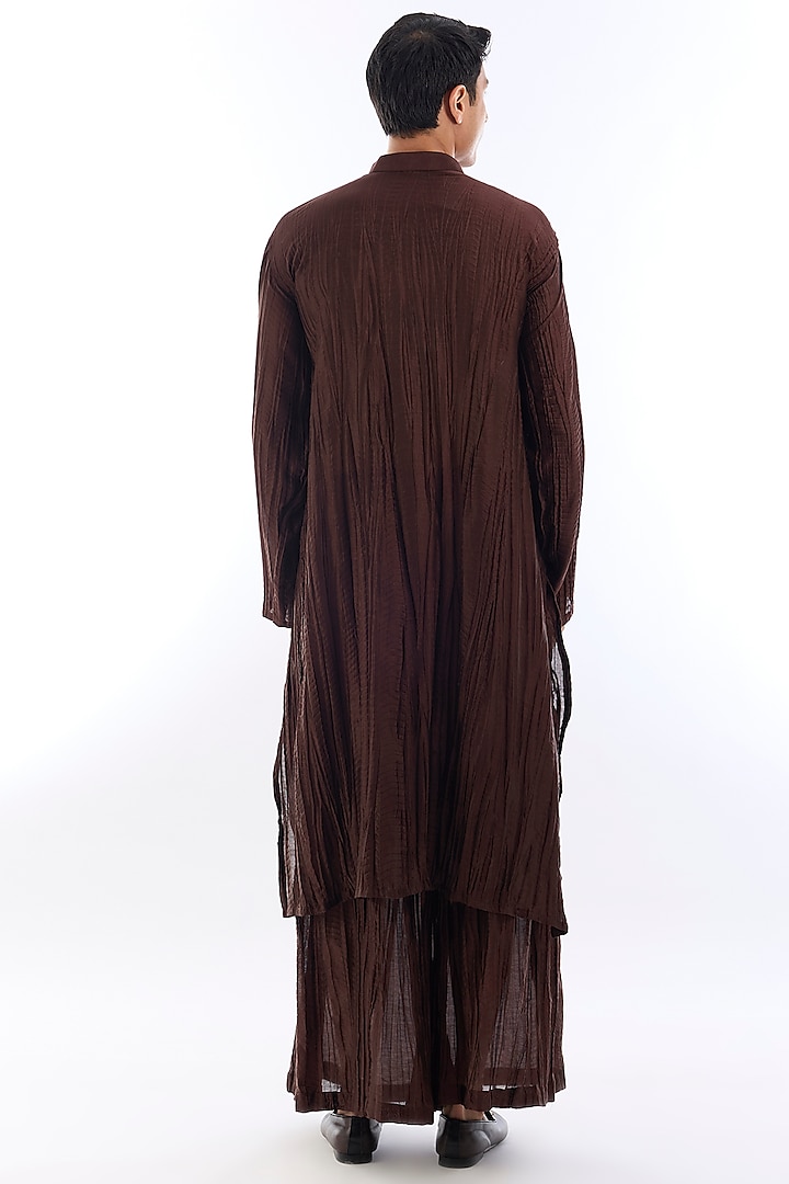 Brown Crushed Silk Kurta Set by KSHITIJ CHOUDHARY MEN at Pernia's Pop Up Shop