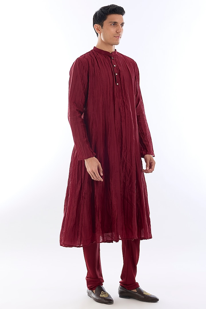 Red Textured Silk Kasab Embroidered Wedding Indowestern Set by KSHITIJ CHOUDHARY MEN at Pernia's Pop Up Shop