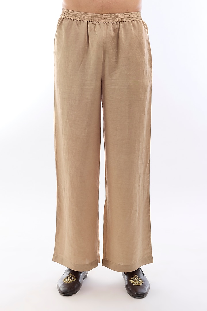 Beige Satin Kasab Embroidered Kurta Set by KSHITIJ CHOUDHARY MEN at Pernia's Pop Up Shop