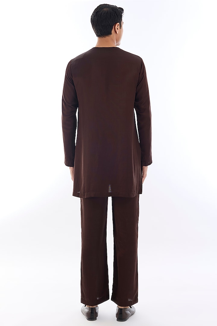 Brown Habutai Silk Kasab Embroidered Nehru Jacket Set by KSHITIJ CHOUDHARY MEN at Pernia's Pop Up Shop