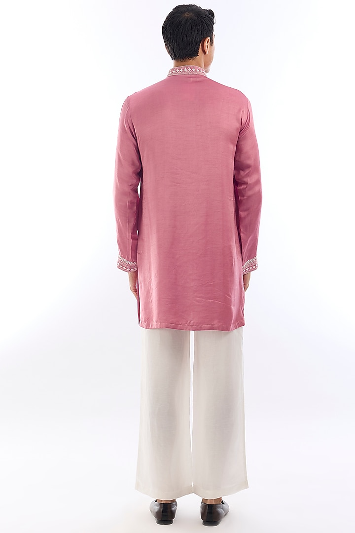Pink Satin Kasab Embroidered Kurta Set by KSHITIJ CHOUDHARY MEN at Pernia's Pop Up Shop