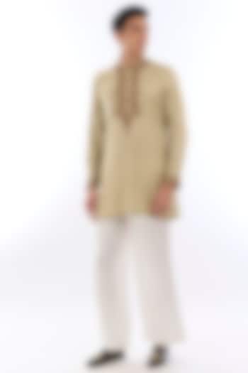 Mint Green Satin Kasab Embroidered Kurta Set by KSHITIJ CHOUDHARY MEN