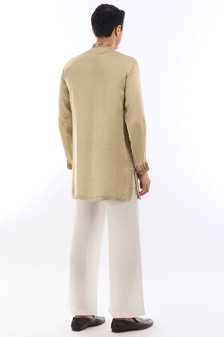 Mint Green Satin Kasab Embroidered Kurta Set by KSHITIJ CHOUDHARY MEN at Pernia's Pop Up Shop