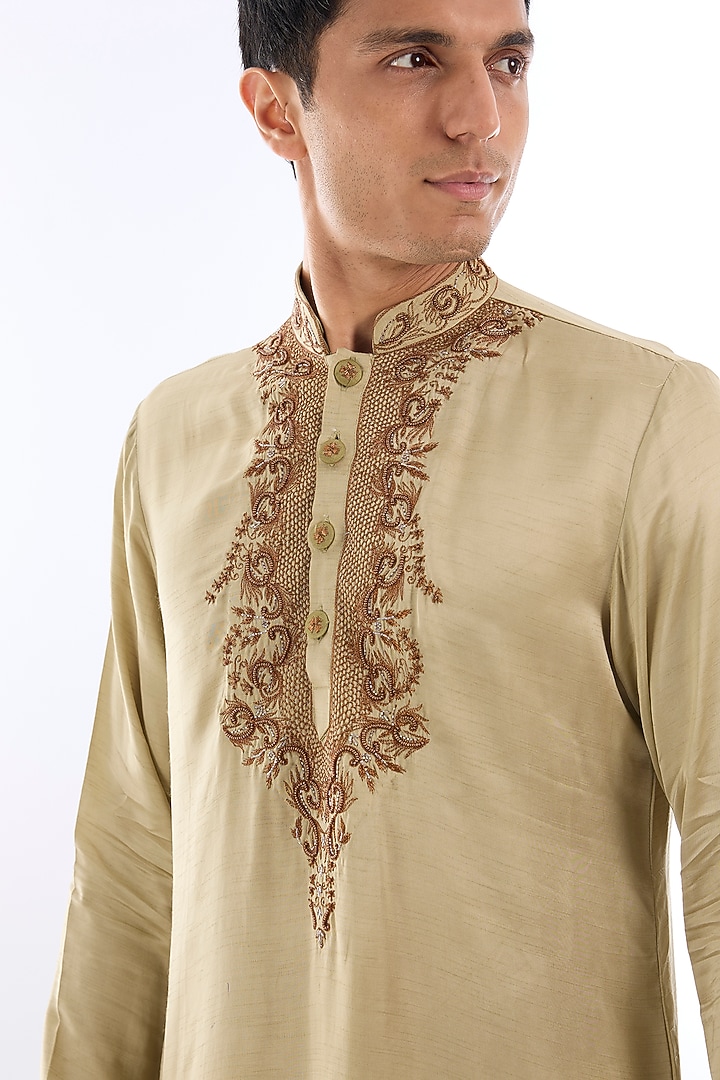Mint Green Satin Kasab Embroidered Kurta Set by KSHITIJ CHOUDHARY MEN at Pernia's Pop Up Shop