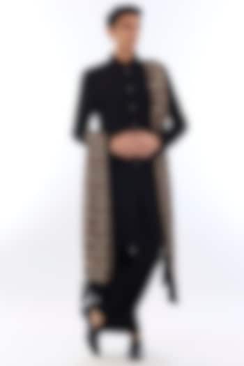 Black Armani Kasab Embroidered Kurta Set by KSHITIJ CHOUDHARY MEN