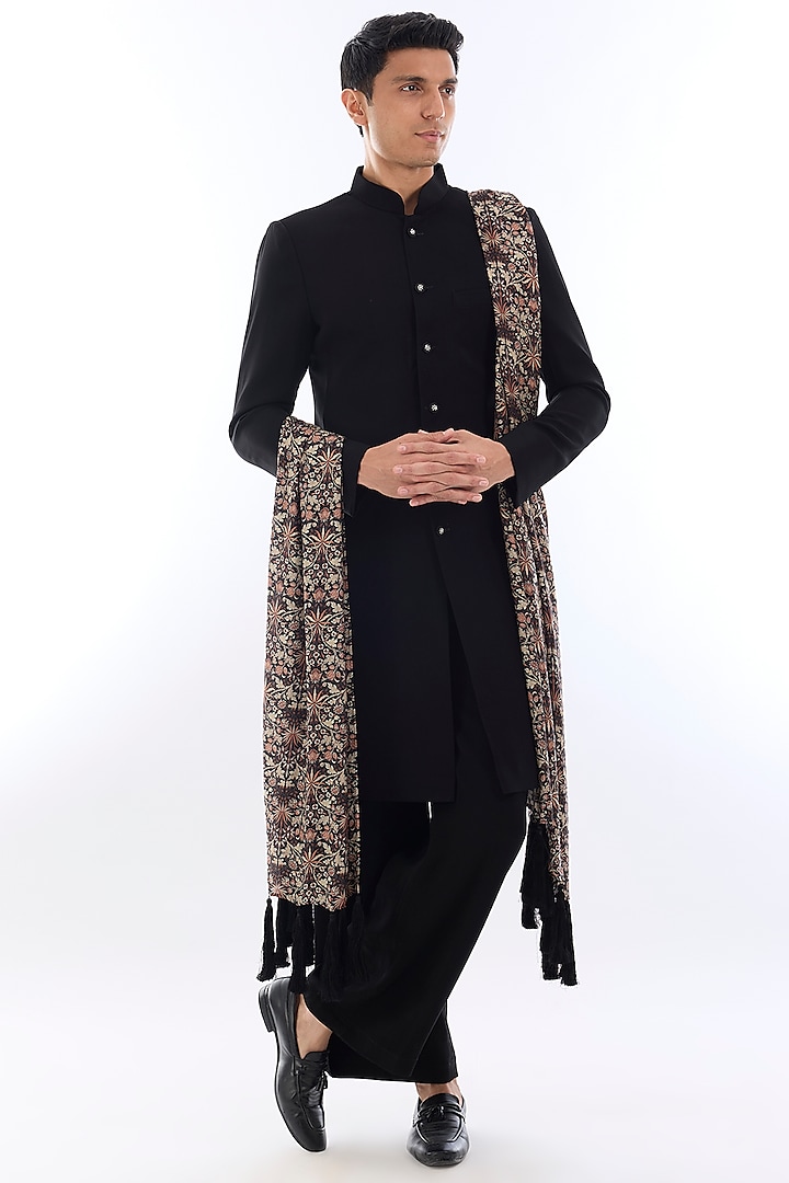 Black Armani Kasab Embroidered Kurta Set by KSHITIJ CHOUDHARY MEN