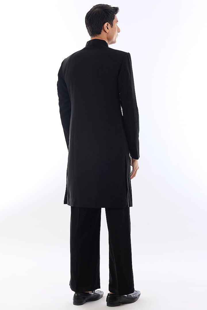 Black Armani Kasab Embroidered Kurta Set by KSHITIJ CHOUDHARY MEN at Pernia's Pop Up Shop