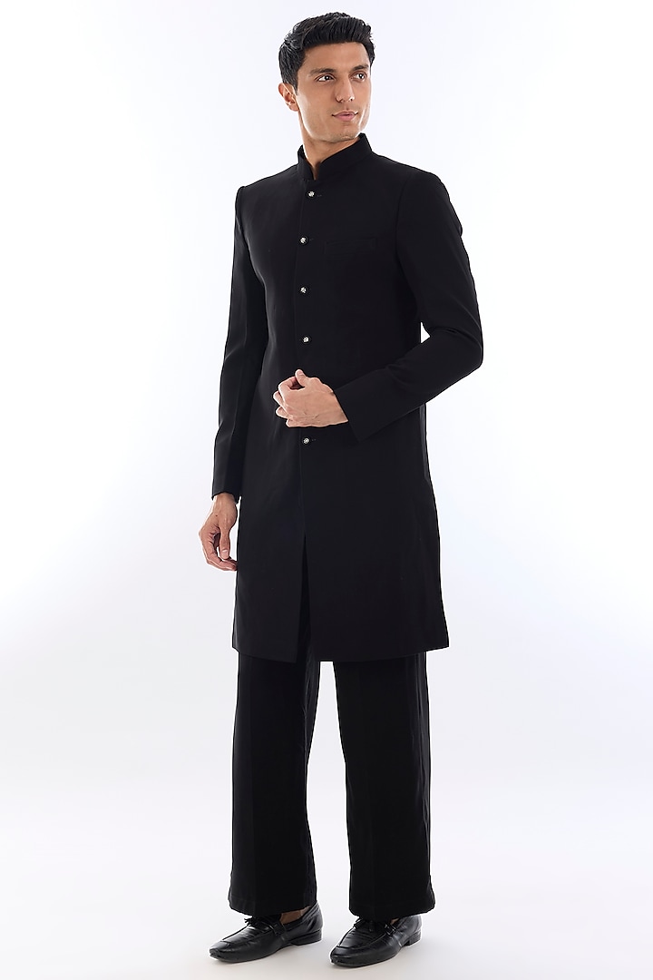 Black Armani Kasab Embroidered Kurta Set by KSHITIJ CHOUDHARY MEN at Pernia's Pop Up Shop