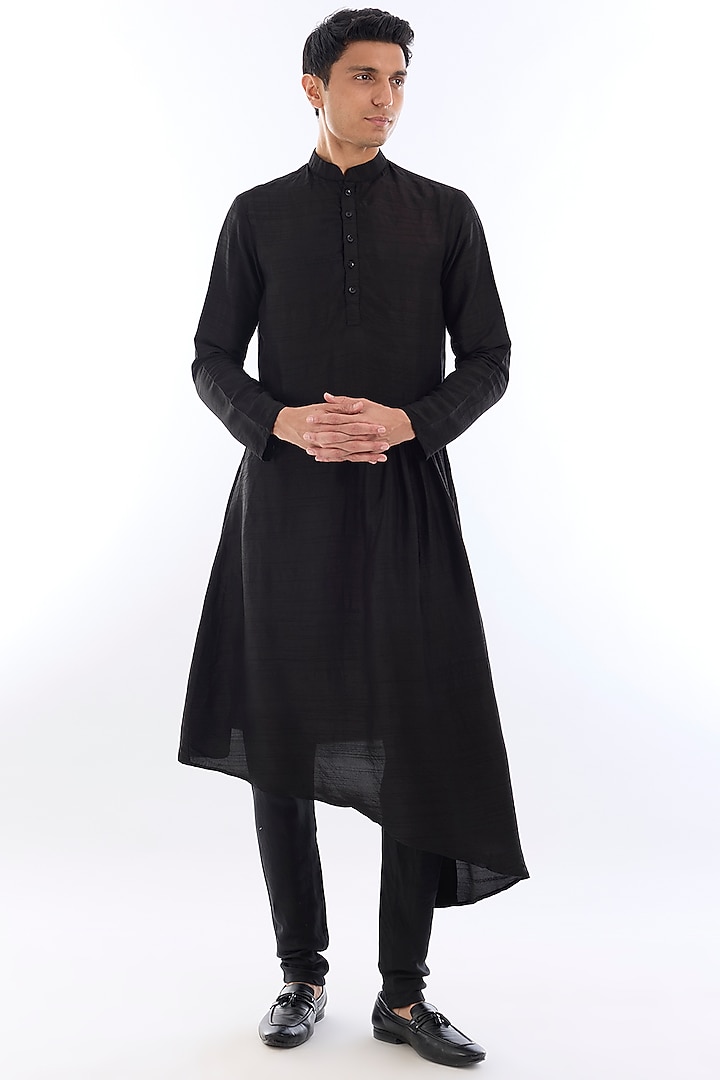 Black Silk Kasab Embroidered Open Wedding Indowestern Set by KSHITIJ CHOUDHARY MEN at Pernia's Pop Up Shop