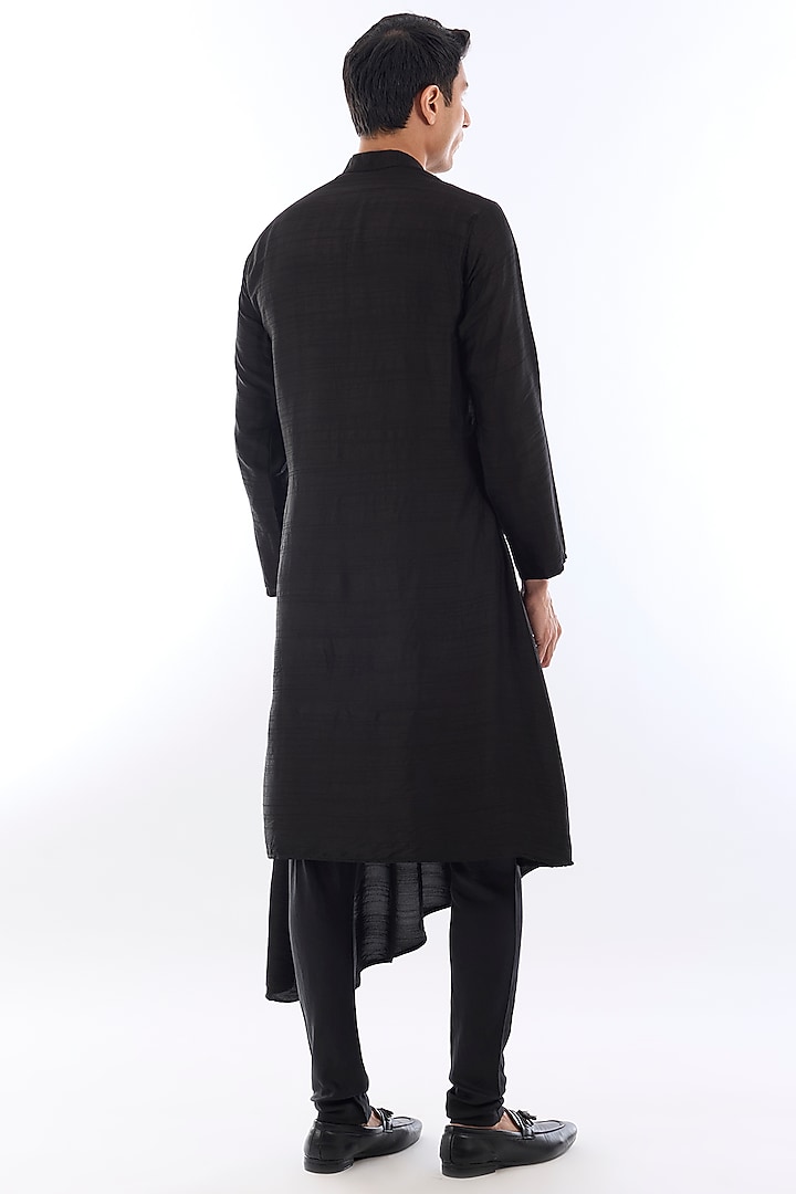 Black Silk Kasab Embroidered Open Wedding Indowestern Set by KSHITIJ CHOUDHARY MEN at Pernia's Pop Up Shop