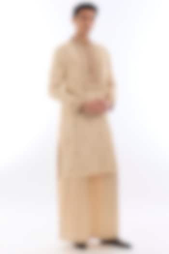 Beige Habutai Silk Kasab Embroidered Kurta Set by KSHITIJ CHOUDHARY MEN