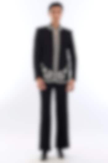 Black Armani Kasab Embroidered Jacket Set by KSHITIJ CHOUDHARY MEN