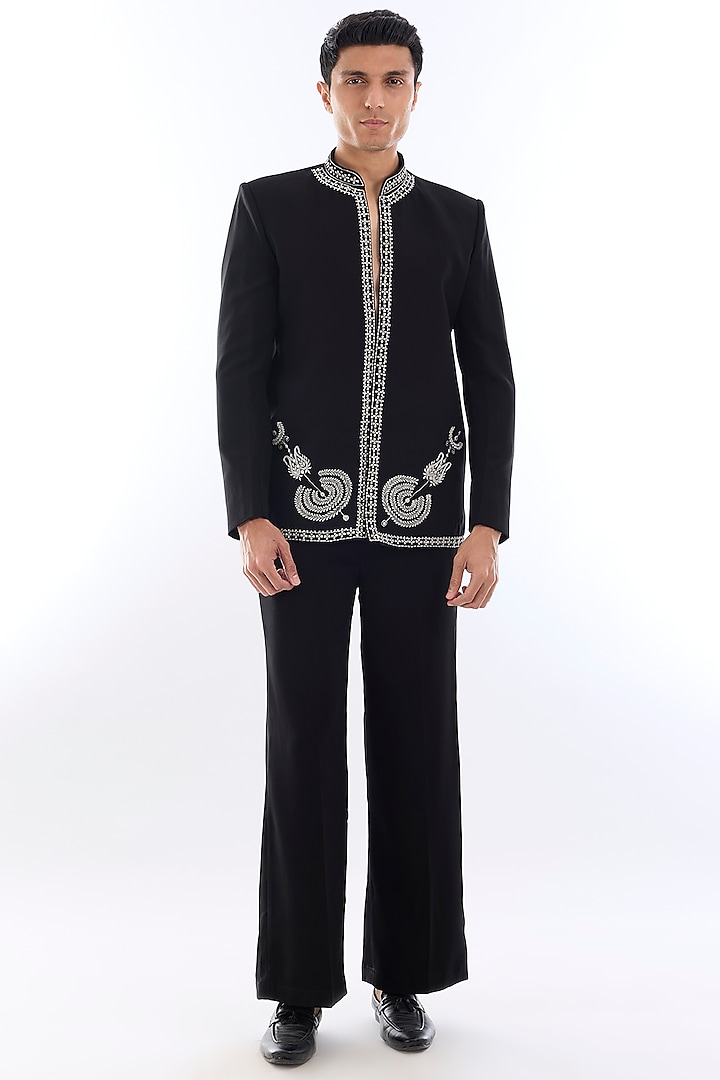Black Armani Kasab Embroidered Jacket Set by KSHITIJ CHOUDHARY MEN