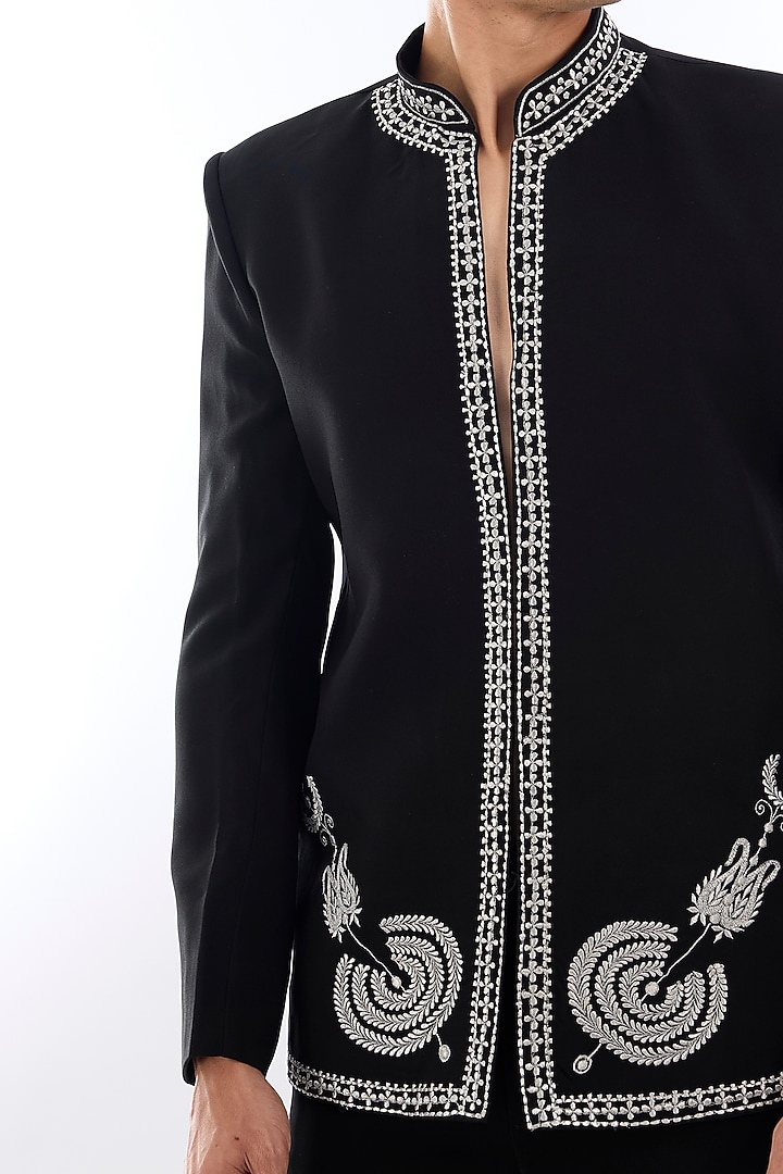 Black Armani Kasab Embroidered Jacket Set by KSHITIJ CHOUDHARY MEN at Pernia's Pop Up Shop