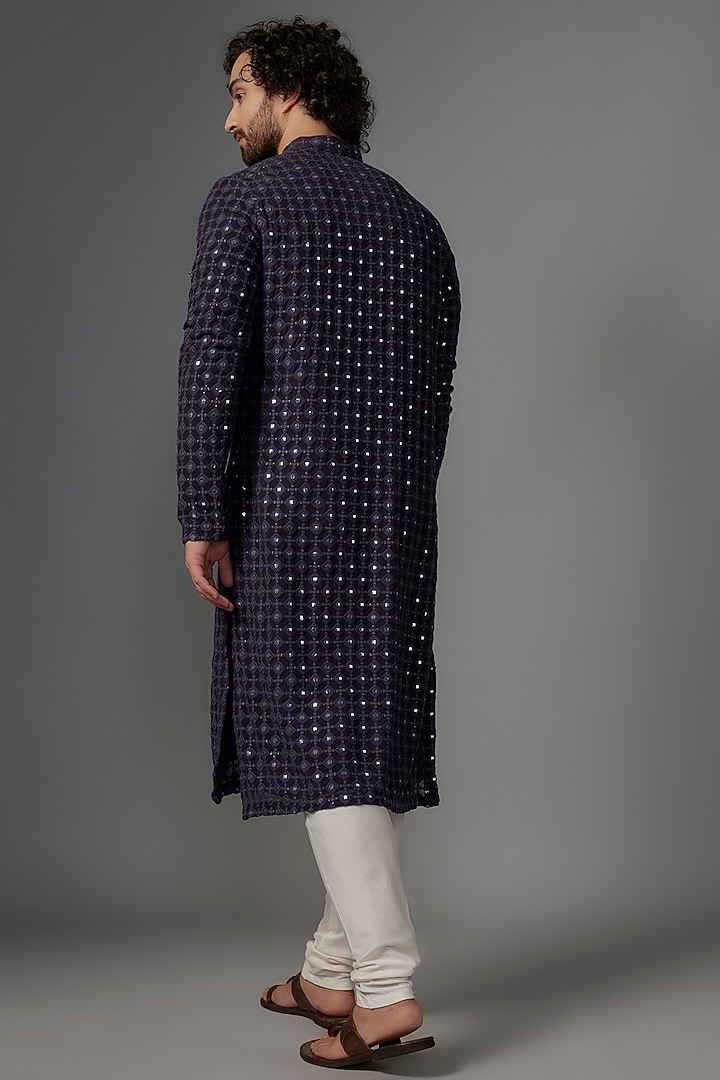 Dark Purple Georgette Foil & Resham Embroidered Kurta Set by KSHITIJ CHOUDHARY MEN at Pernia's Pop Up Shop