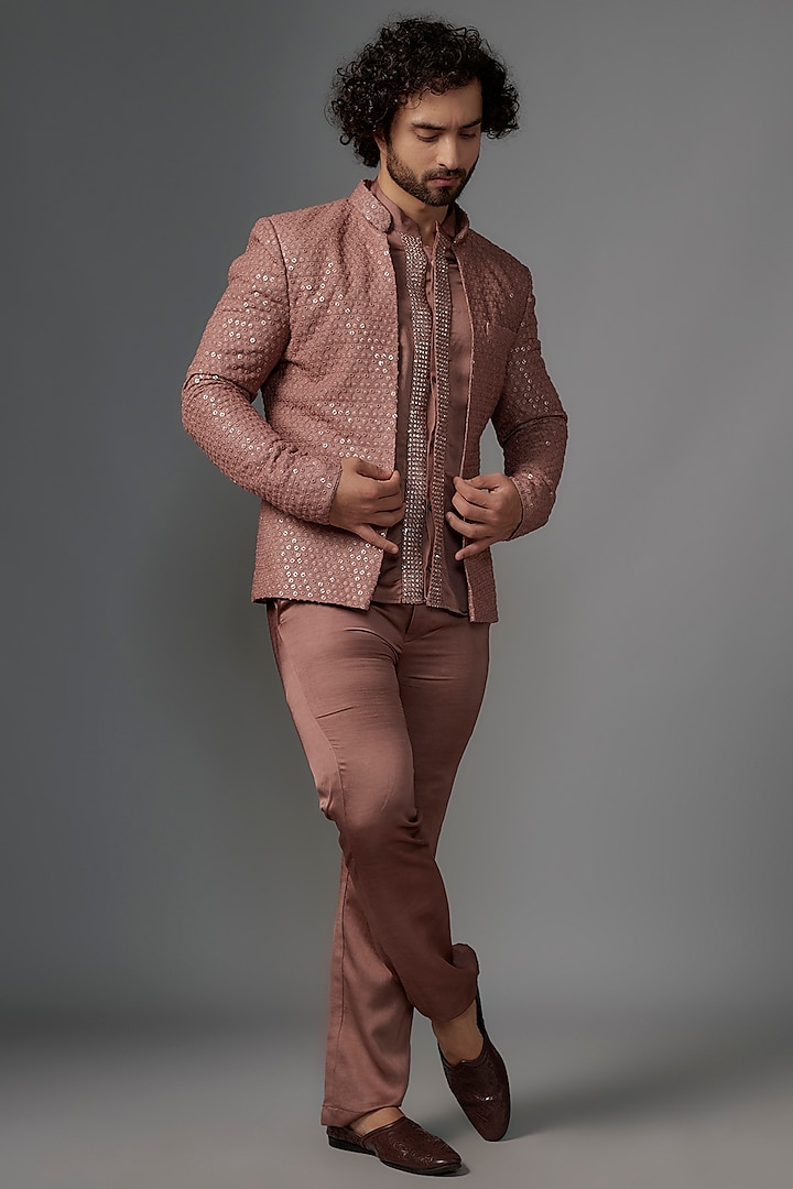 Rose Pink Georgette Resham Embroidered Indowestern Set by KSHITIJ CHOUDHARY MEN at Pernia's Pop Up Shop