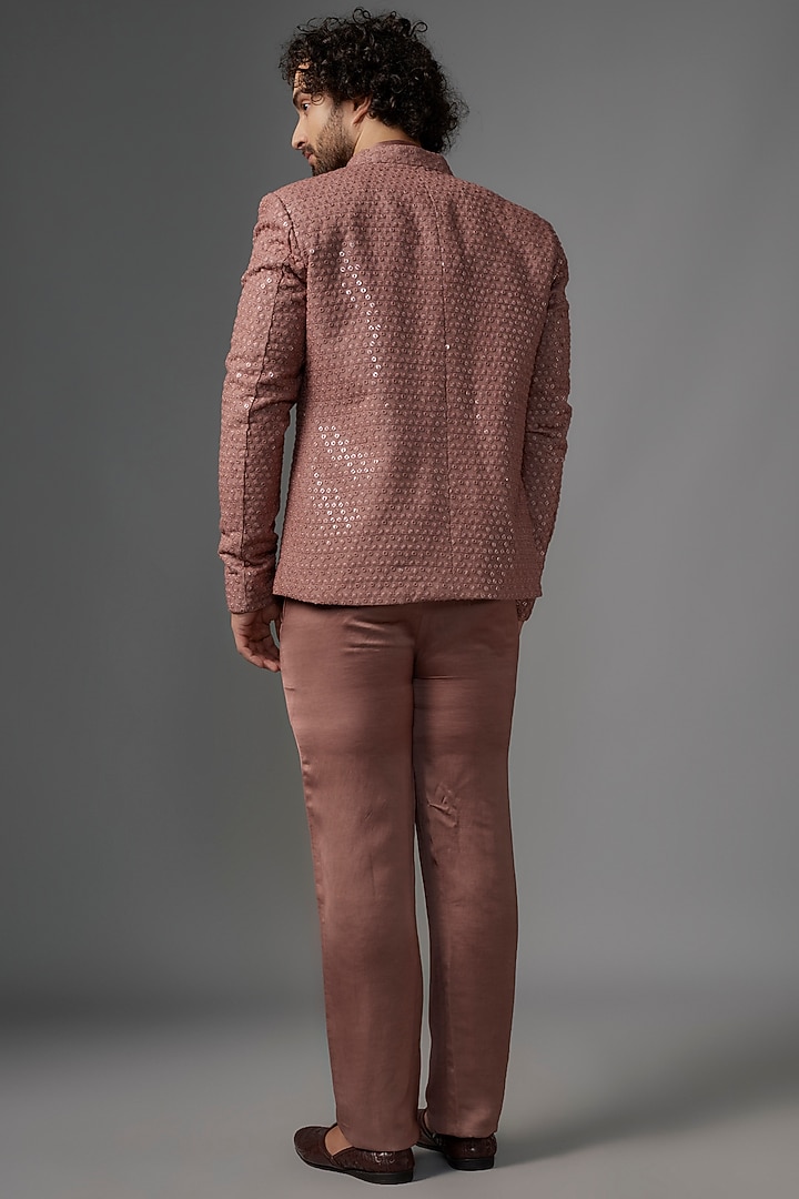 Rose Pink Georgette Resham Embroidered Wedding Indowestern Set by KSHITIJ CHOUDHARY MEN at Pernia's Pop Up Shop